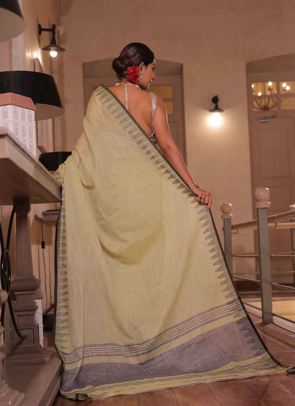 Pure Cotton with contrast weave border saree