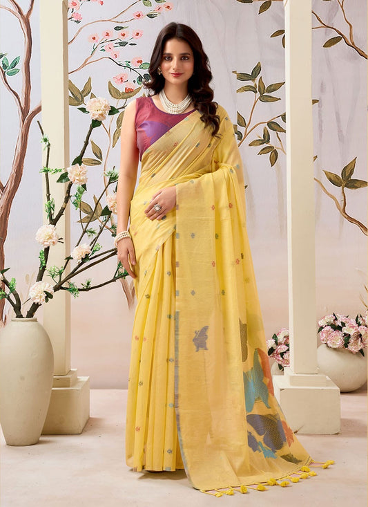 Butterfly weaving Pure Mul Cotton Saree