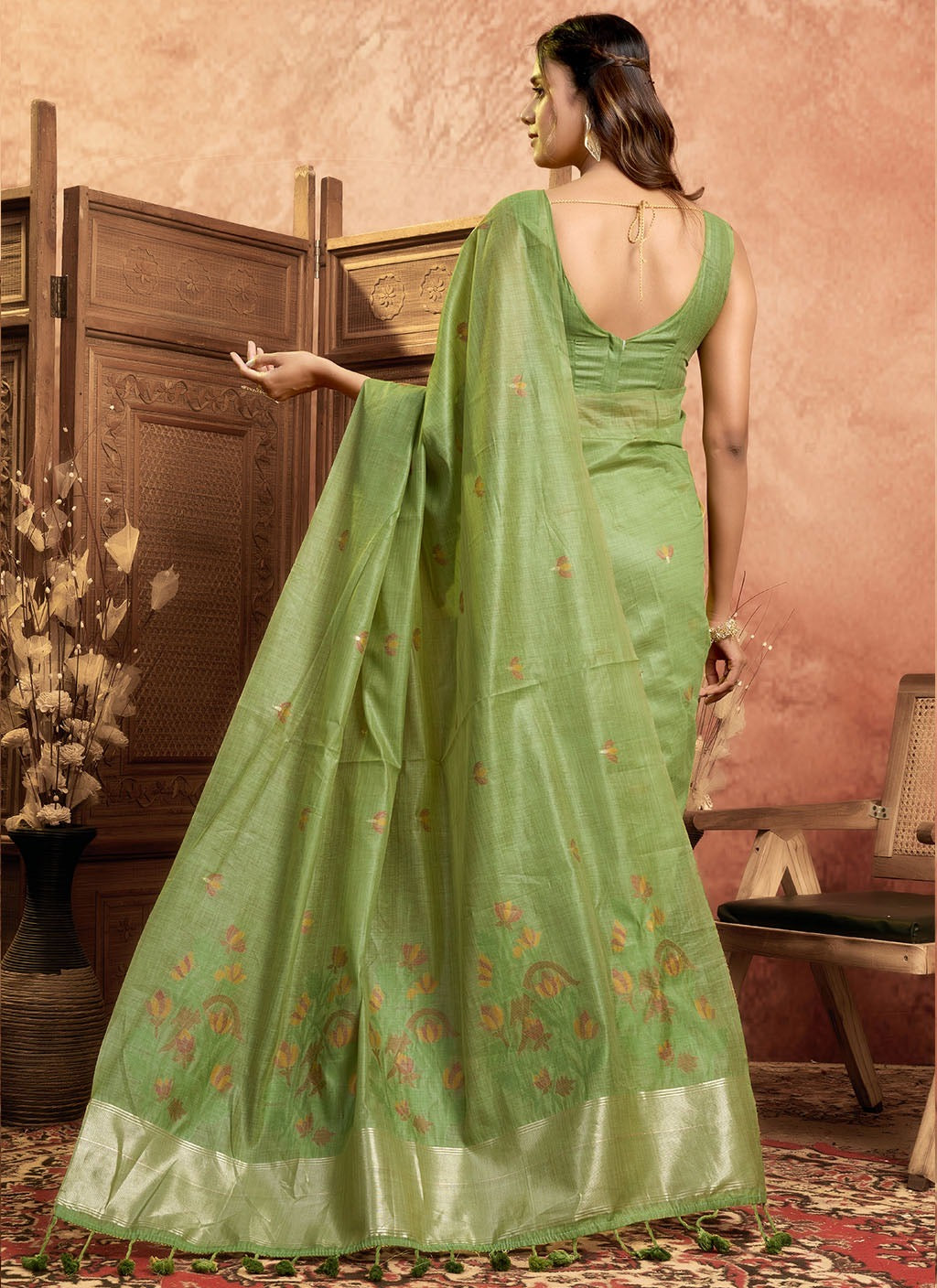 Pure Cotton Spun Floral Jamdani Weaving