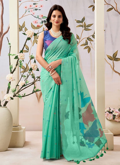 Butterfly weaving Pure Mul Cotton Saree