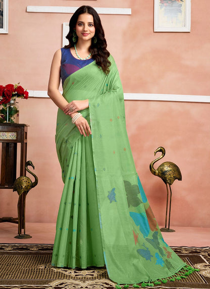 Butterfly weaving Pure Mul Cotton Saree