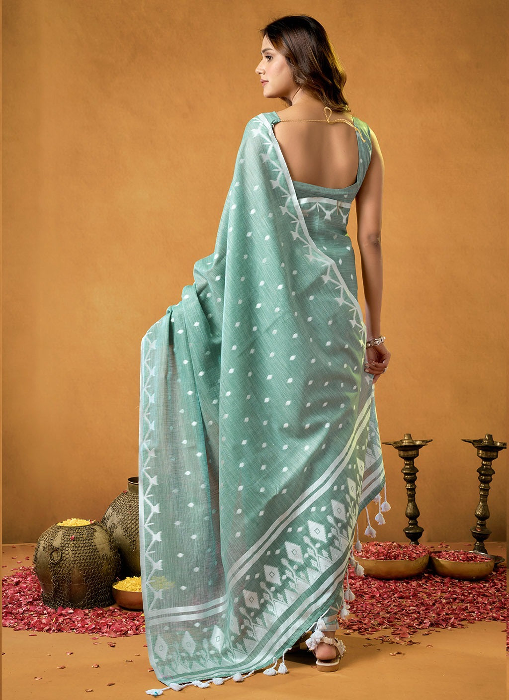 Pure Cotton Spun Diamond Jamdani Weaving Saree