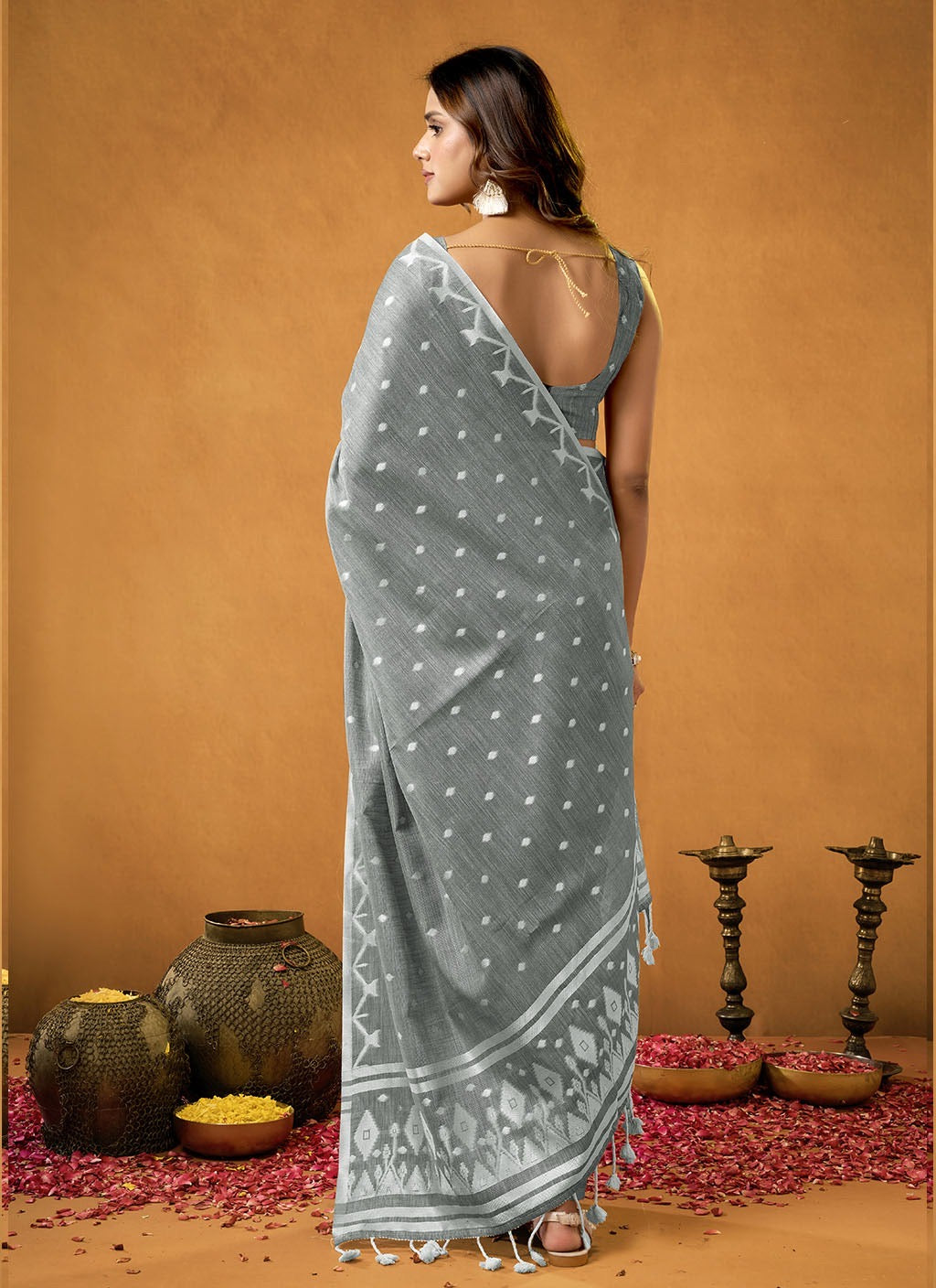 Pure Cotton Spun Diamond Jamdani Weaving Saree
