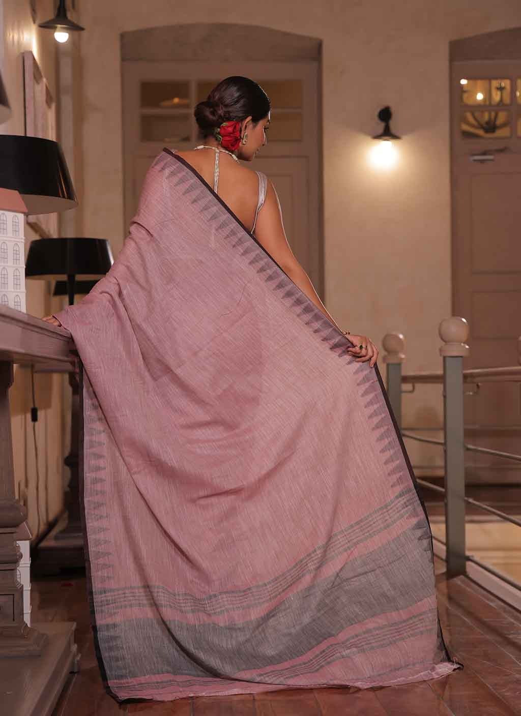 Pure Cotton with contrast weave border saree