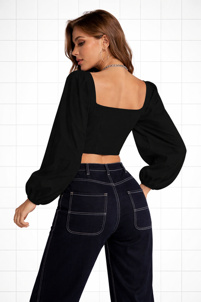 black fitted long sleeve top for women casual and party wear