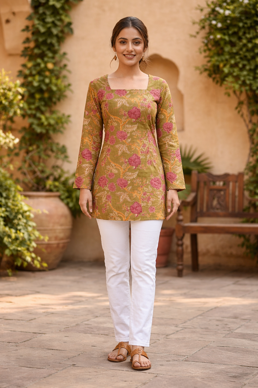 full sleeve kurti mustard yellow