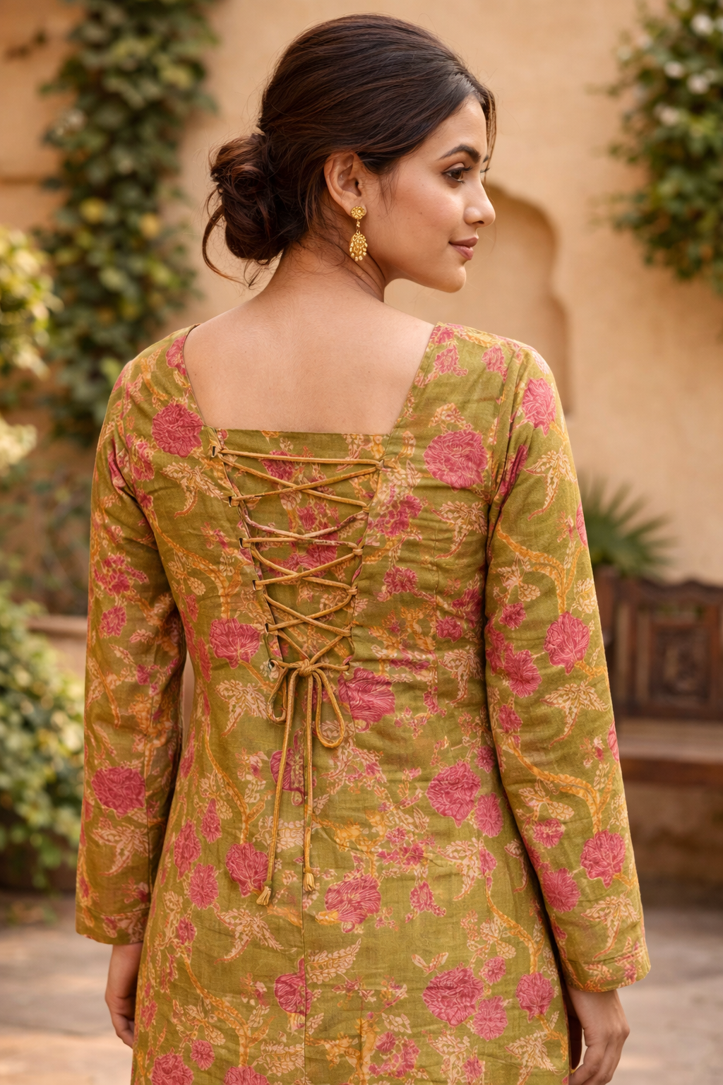 cotton kurti lace back design women