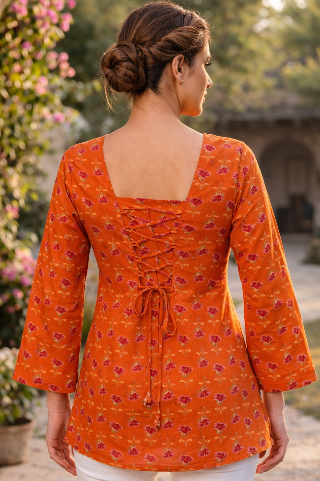 cotton kurti lace back design women