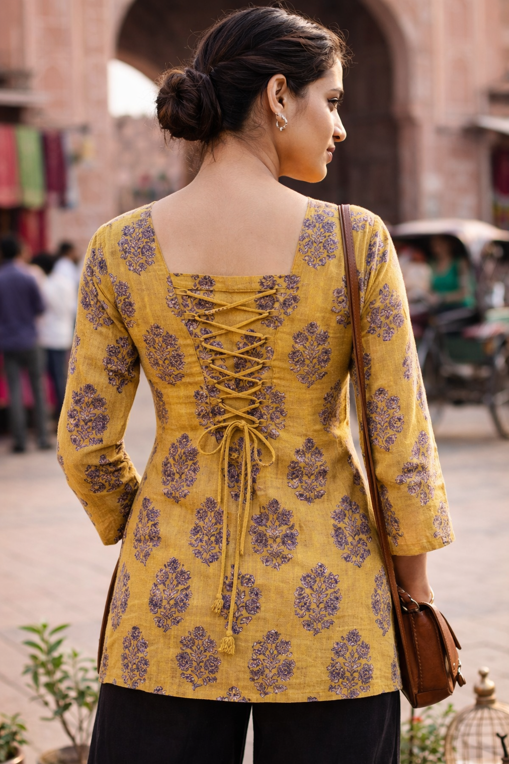 cotton kurti lace back design women