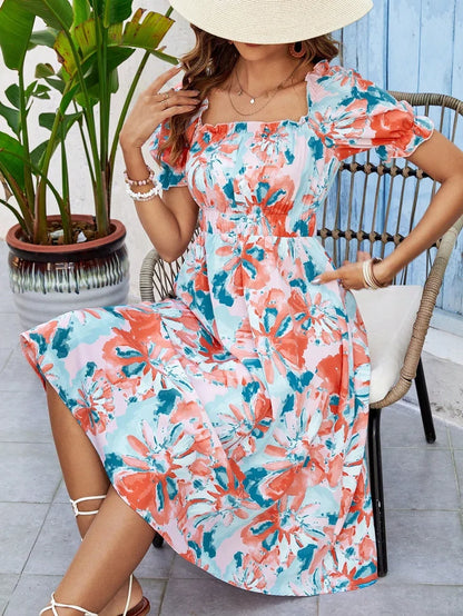 Sky Blossom Midi Dress