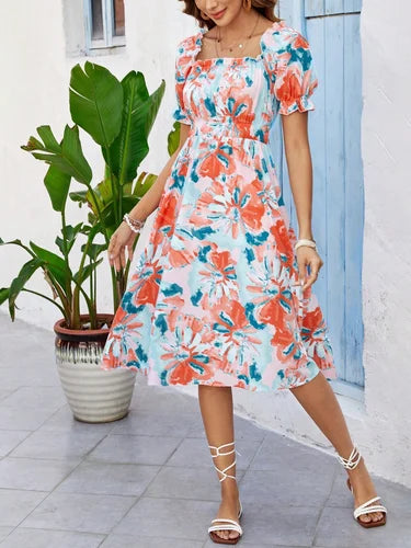 Sky Blossom Midi Dress