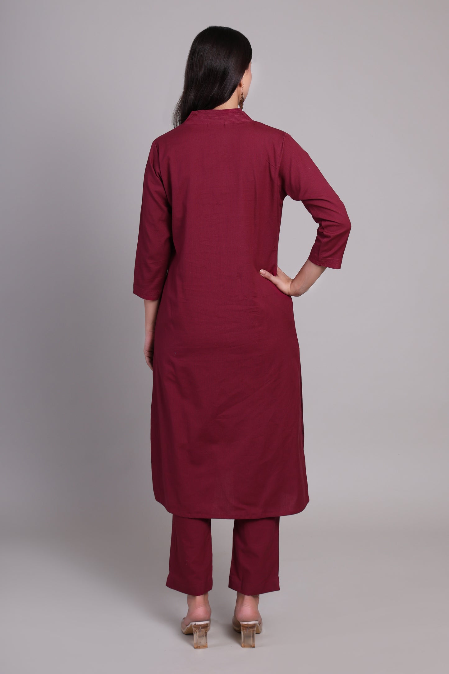 Sage calm kurta set- Raspberry