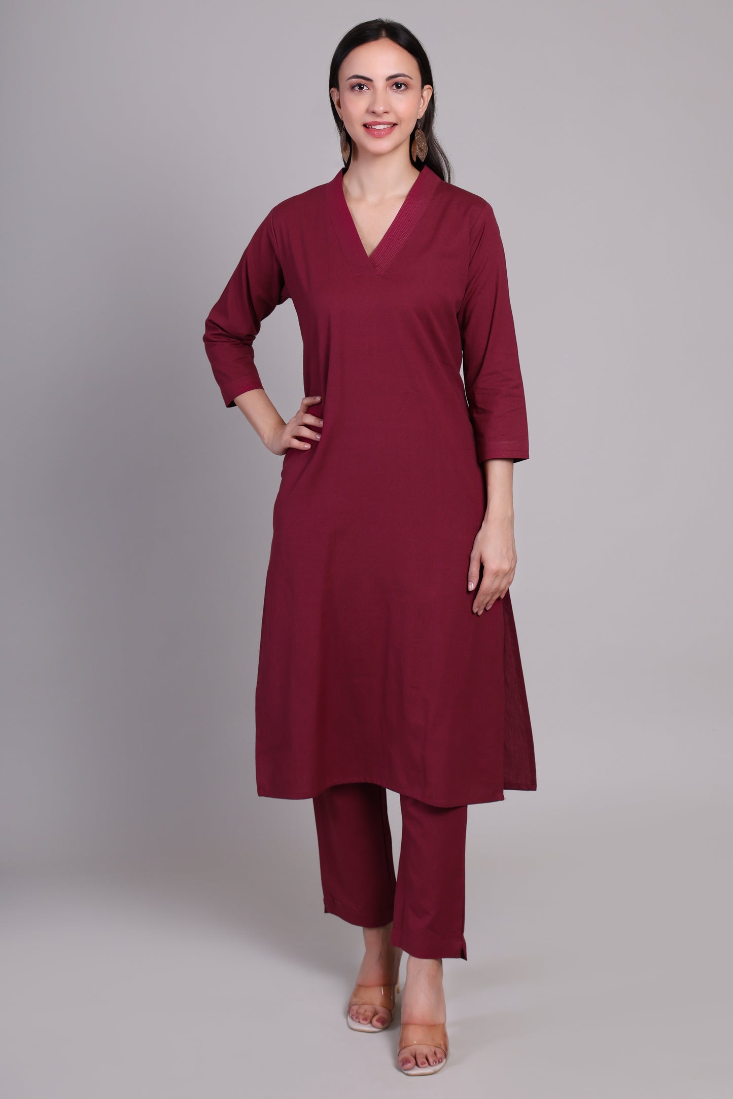 Sage calm kurta set- Raspberry