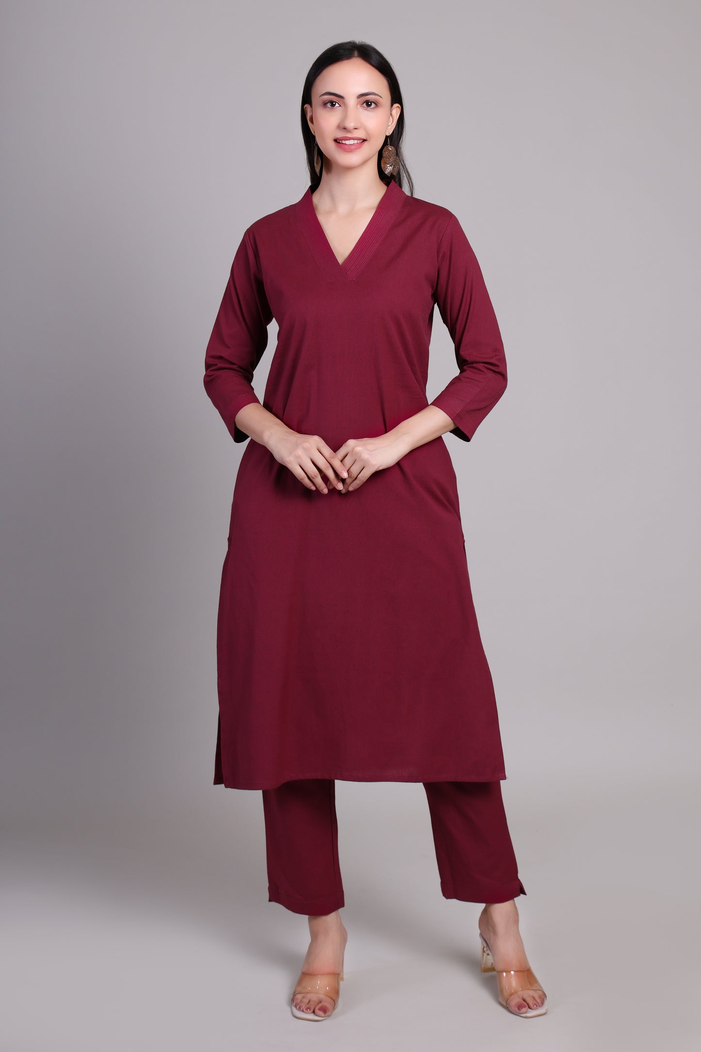 Sage calm kurta set- Raspberry