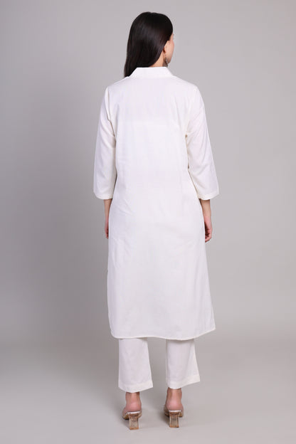 Sage calm kurta set- White