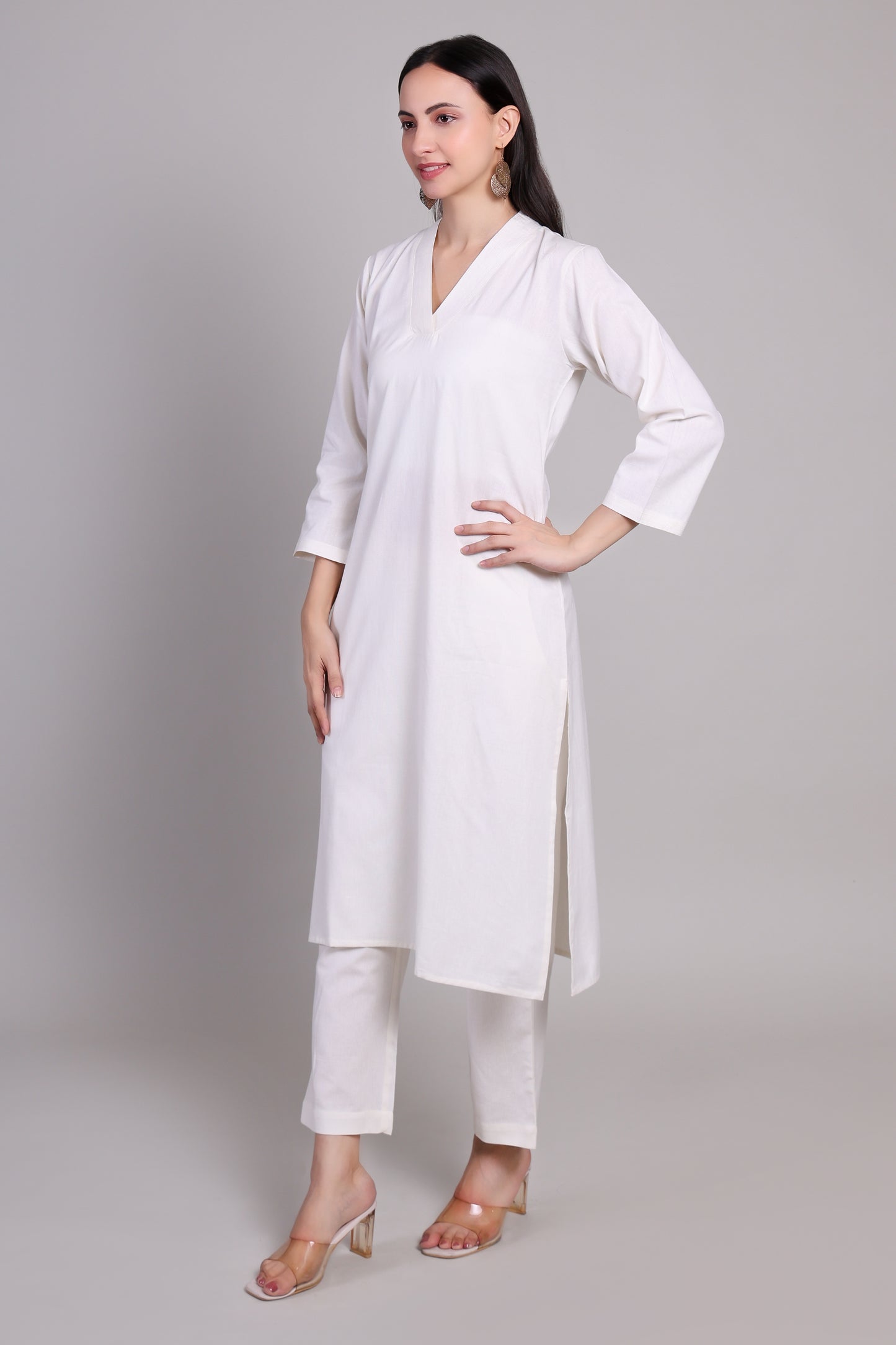 Sage calm kurta set- White
