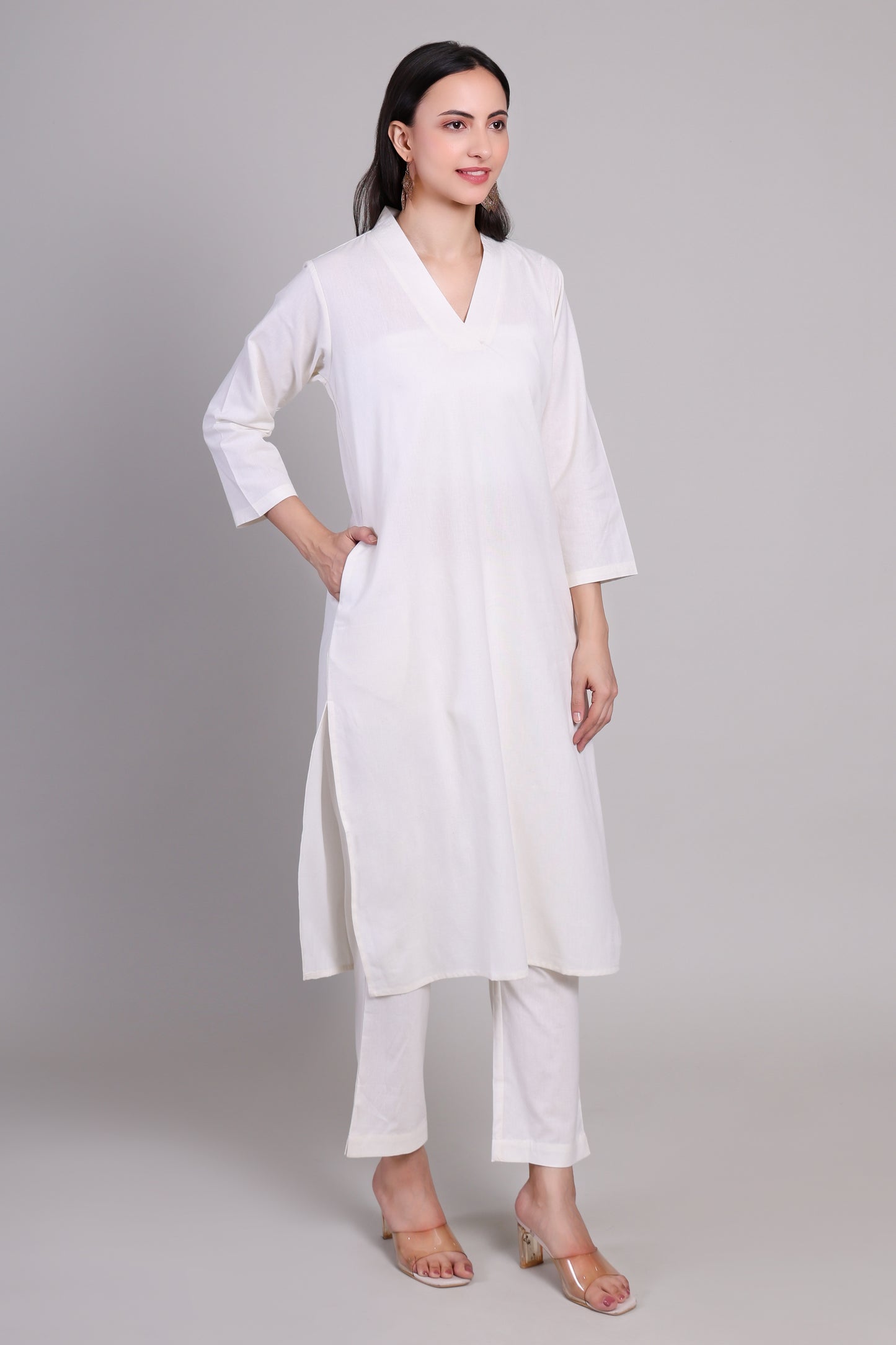 Sage calm kurta set- White