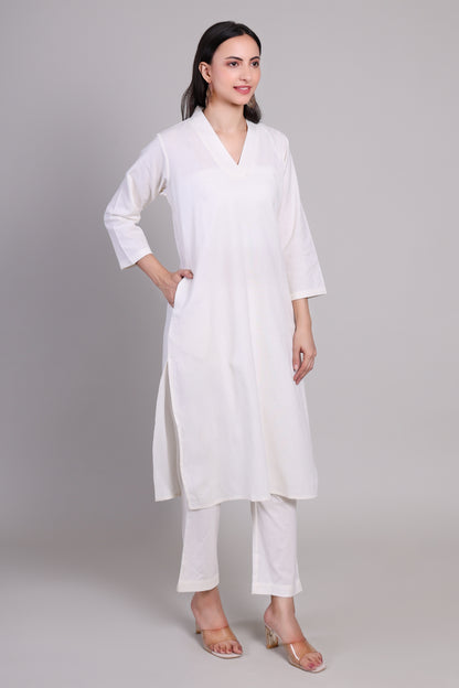 Sage calm kurta set- White
