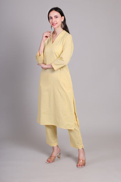 Sage calm kurta set- Yellow