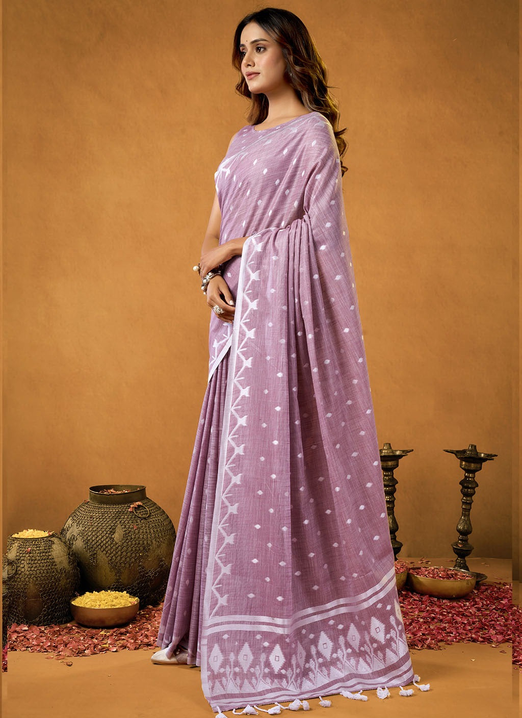 Pure Cotton Spun Diamond Jamdani Weaving Saree