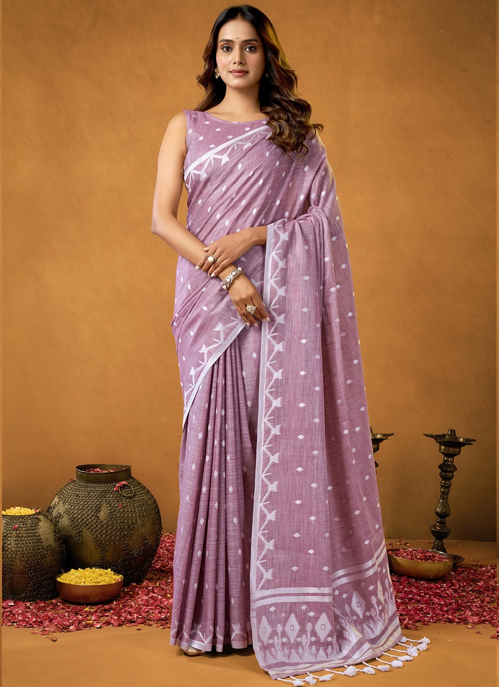 Pure Cotton Spun Diamond Jamdani Weaving Saree