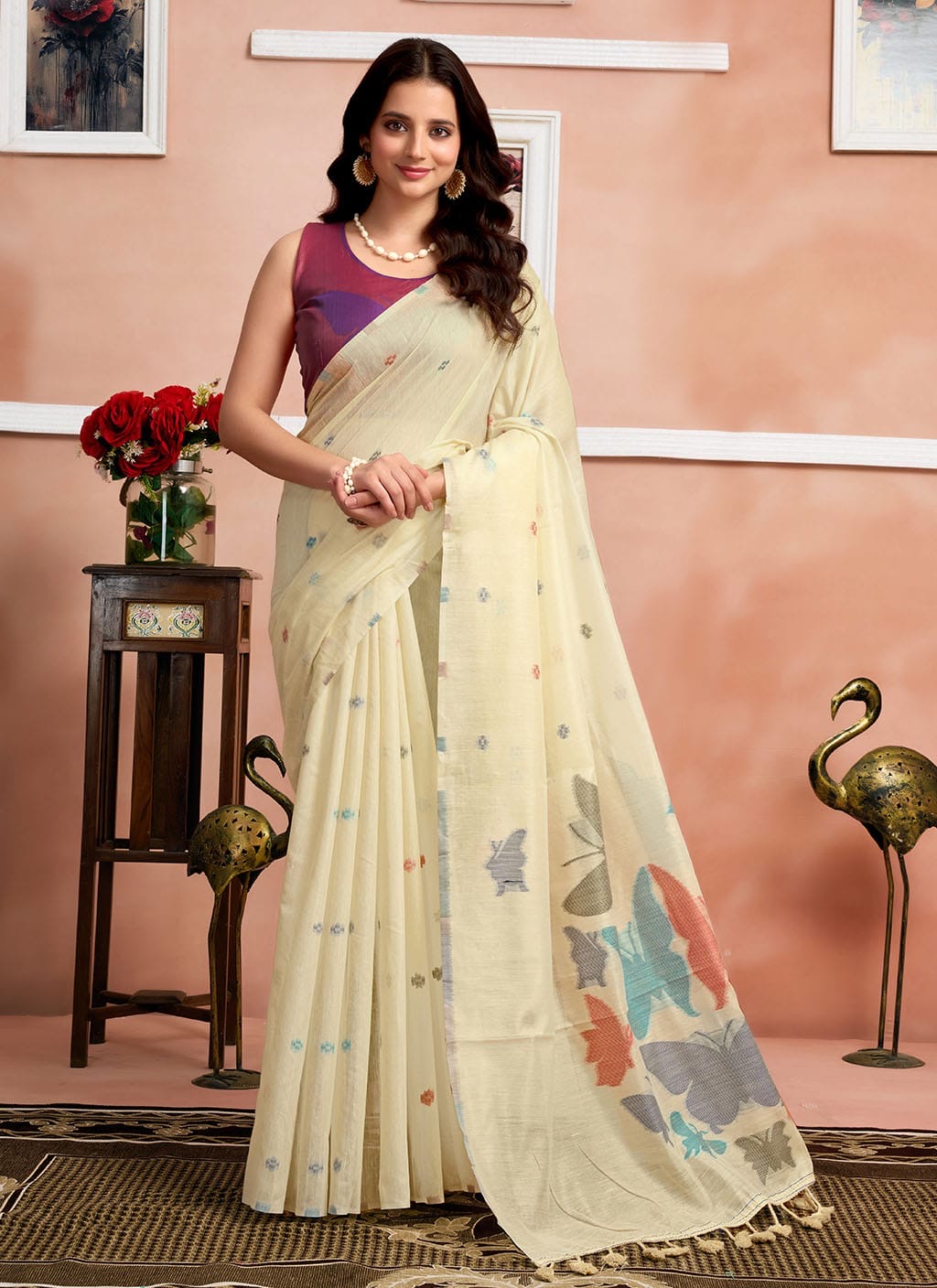 Butterfly weaving Pure Mul Cotton Saree