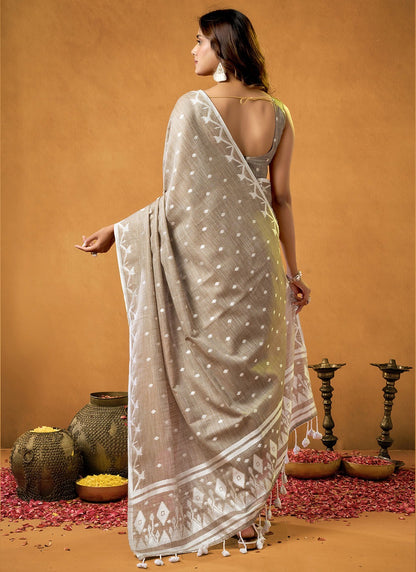 Pure Cotton Spun Diamond Jamdani Weaving Saree