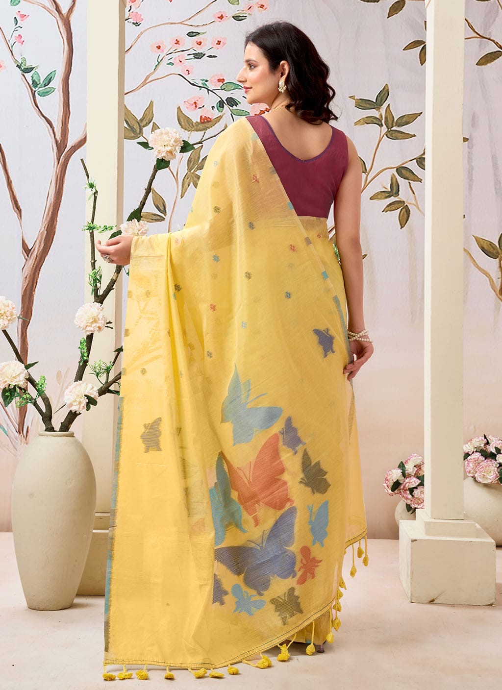 Butterfly weaving Pure Mul Cotton Saree