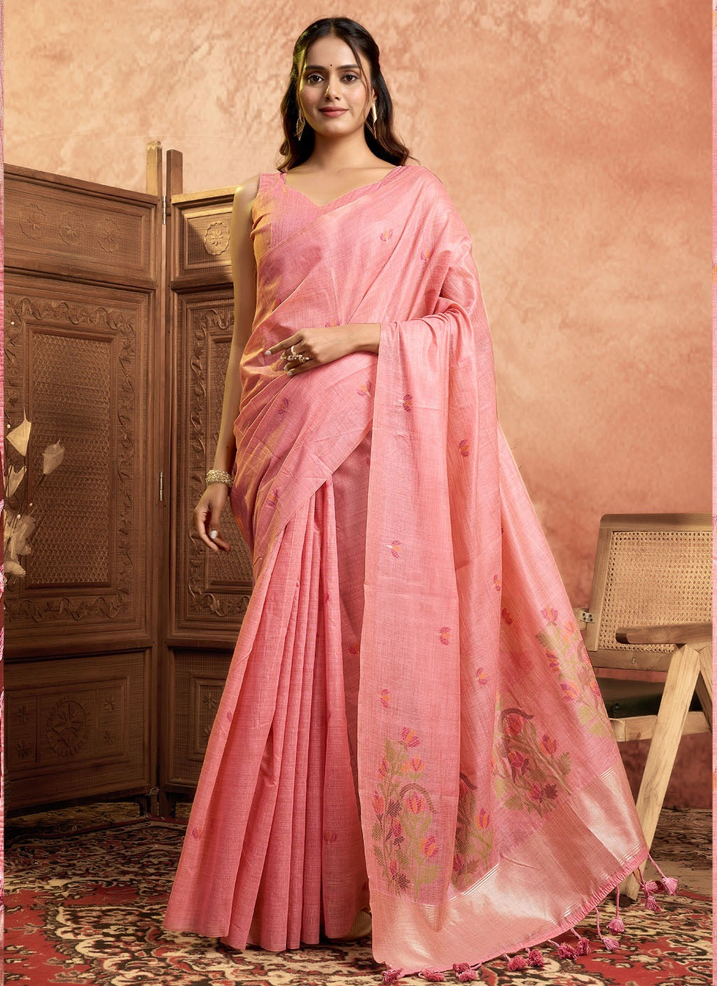 Pure Cotton Spun Floral Jamdani Weaving